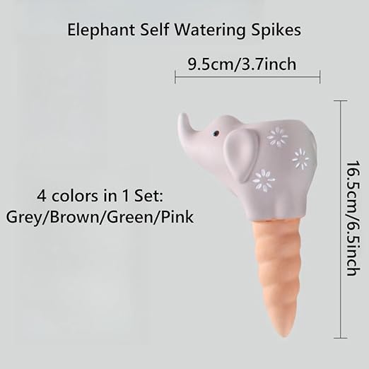 4 Pack Elephant Shape Terracotta Watering Spikes, Plant Watering Globes(Up to 7 Days of Watering), Automatic Plant Waterer for Indoor Outdoor Plants