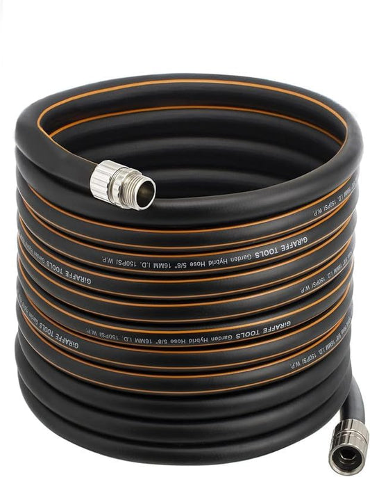 Giraffe Tools Garden Hose 75ft x 5/8", Custom Length, Heavy Duty, No Kink, Flexible, Rubber Garden Hose, Leakproof Water Hose with Male to Female Fittings, 600 Burst PSI