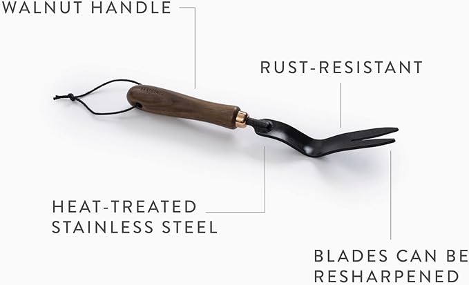 Barebones Dandelion Weeding Fork - Gardening Hand Tools - Japanese Hand Weeder, Weed Puller, and Weed Remover Tool (Walnut/Black)