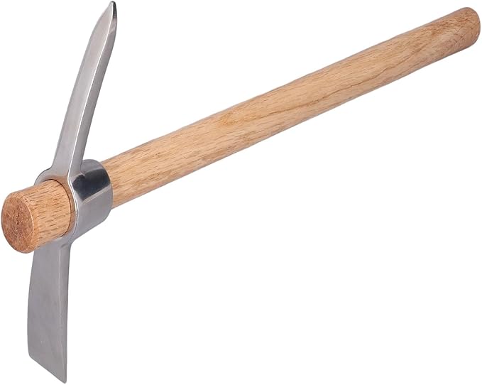 Pick Axe, Stainless Steel Rock Pick Pickaxes Mattock Hoe with Wooden Handle Pick Axe Hand Tool for Transplanting Planting Loosening Soil Prospecting
