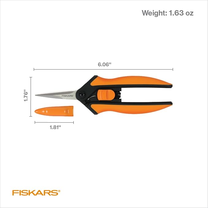 Fiskars 6" Pruning Scissors for Flower Stems, Herbs, Buds, and Small Plants, Garden Snips with Stainless Steel Blades, Gardening Trimmers with Comfortable Handle