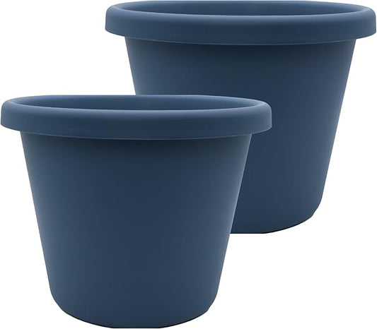 The HC Companies Classic Round Plastic Plant Pot w/Rolled Rim - Lightweight & UV Resistant Flower Pot for Herbs & More - Outdoor & Indoor Plant Pots w/Drainage (11.5 inch Slate Blue, Pack of 2)
