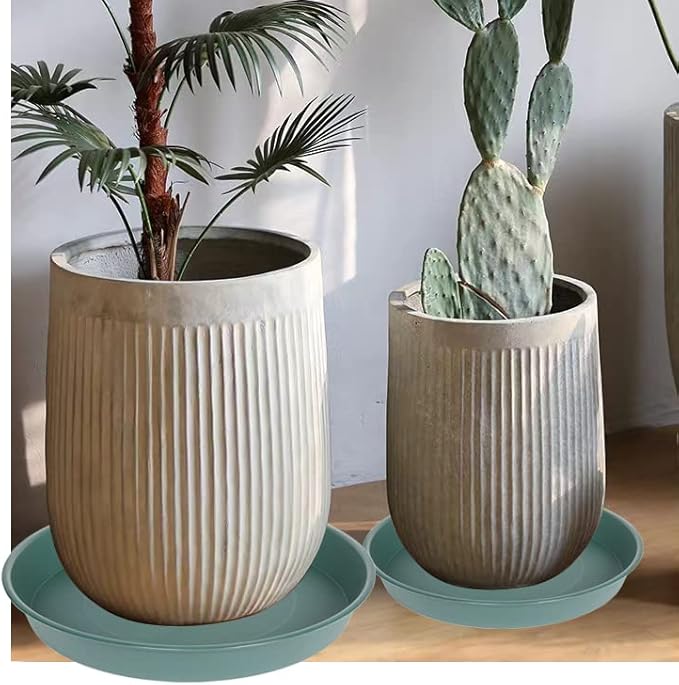 2 Pack of 16 17 inch Plant Saucer (15 inch Base), 2.3" Depth, Plant Trays for Pots, Plastic Plant Saucers for Indoors, Bird Bath Bowls, Flower Pot Drip Trays for Planter (17", Green)