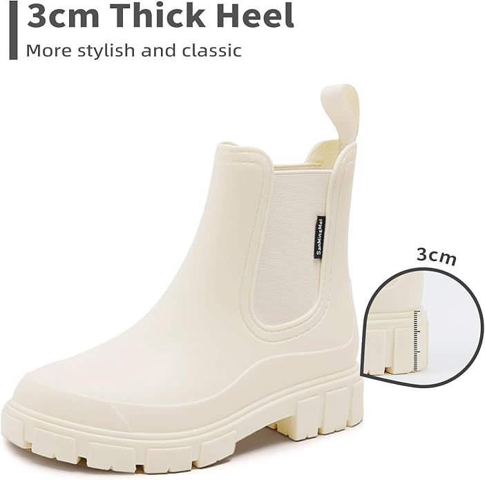 Drecage Womens Rain Boots Waterproof Rubber Garden Shoes Short Ankle Chelsea Boots Slip-Resistant