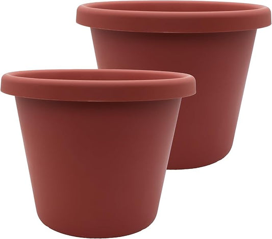 The HC Companies Classic Round Plastic Plant Pot w/Rolled Rim - Lightweight & UV Resistant Flower Pot for Herbs & More - Outdoor & Indoor Plant Pots w/Drainage (11.5 inch Clay, Pack of 2)
