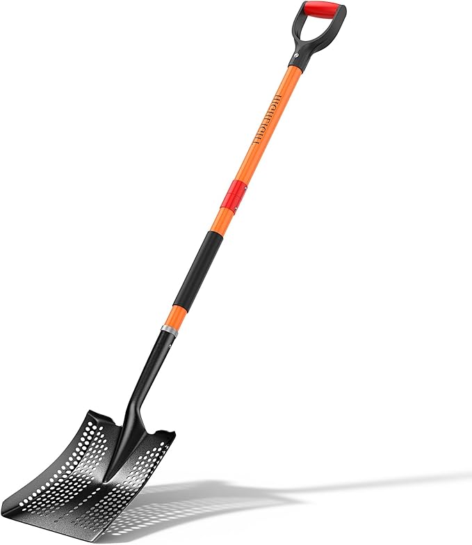 HIGHLIGHT Sifting Shovel, Heavy Duty Metal Sand Sifter for Beach, 45" Long Sifter Shovel for Beach Fun, Chicken Coop, Farm Goat Stall Sand Poop Cleaning, with Ergonomic D-Grip Handle