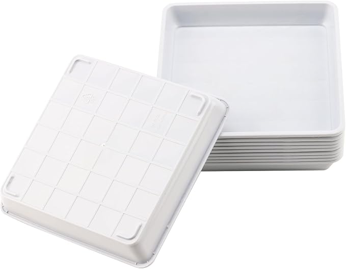 JOIKIT 10 PCS 10 x 10 Inch Square Plant Saucer, Plastic Plant Saucer Drip Tray, Square Flower Pot Tray for Indoors and Outdoor Plant Pots, 1.38 Inch Deep, White