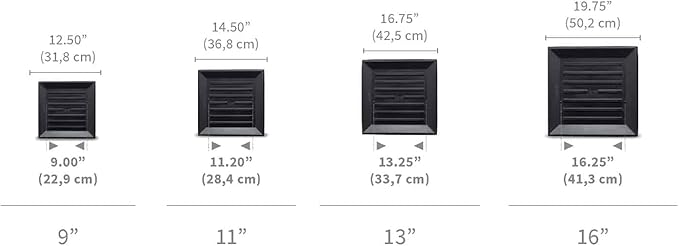 Crescent Garden Universal Square Plant Saucer, Modern UV Safe Durable Drip Tray for Square Planter, Heavy-Duty Plastic Drainage Dish, Indoor/Outdoor Flowerpot Saucer- 13'' inner x 16.75" outer (Black)