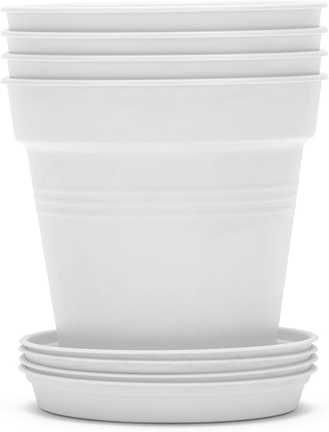 Mintra Home Garden Pots 4pk - Flowers, Herbs, Plants, Indoor, Outdoor, Colorful, Wholesale, Bulk (White, 11cm Diameter (4.3in))