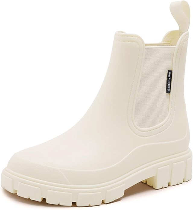 Drecage Womens Rain Boots Waterproof Rubber Garden Shoes Short Ankle Chelsea Boots Slip-Resistant