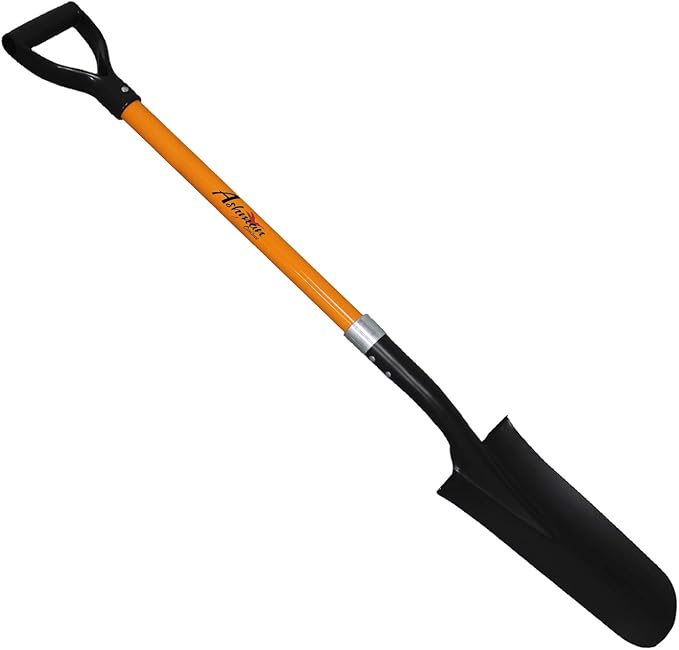 Ashman Drain Spade Shovel (1 Pack) - 48 Inches Long Handle Spade with D Handle Grip - Durable Handle with a Thick Metal Blade - Multipurpose Premium Quality Orange Shovel.