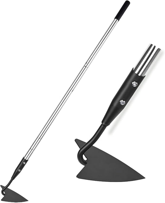 Warren Hoe, Carbon Steel Triangle Garden Hoe with Stainless Steel 57" Adjustable Long Handle, Heavy Duty Gardening Hand Tools Hoe for Ridging Weeding Digging Loosening Edging Soil, balck
