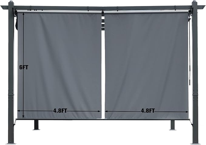 BPS 4.8x6 FT Aluminum Pergola Roller Shade - Cordless Gazebo Curtain, 2-Pack for Outdoor Pergola or Gazebo, Gray