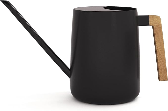 35 Ounce Metal Small Indoor Watering Can with Long Spout & Real Wood Handle for House Plants, Succulents, Cacti & Seedlings - Black Long Spout Watering Can Indoor Plants - Gentle Flow & No Spills