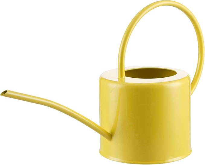 Metal Watering Can Modern Style Watering Pot with Handle and Long Spout Watering Can Garden Tools 57 Oz/1.7,Yellow