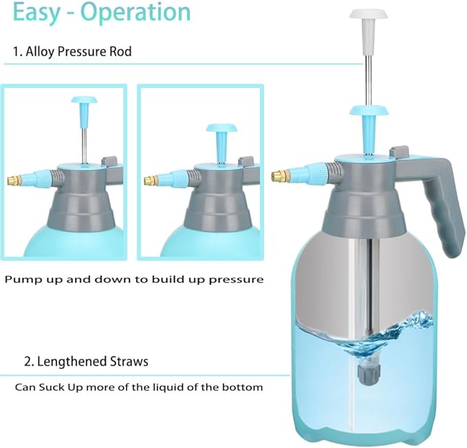 MRPAPA Garden Pressure Sprayer, 2 Liter/4.5 Pints, Handheld Pressure Plant Spritzer, Set of 2,Blue
