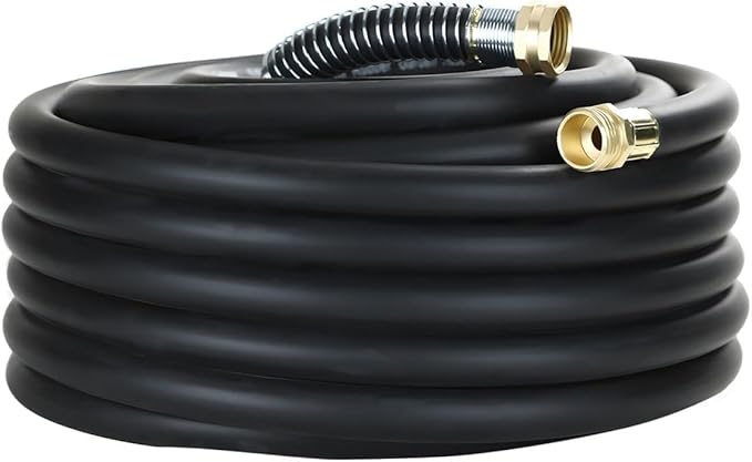 Garden Hose 50FT x 3/4”, Heavy Duty Rubber Hose, Water Hose with Five-Layered Braiding, Hot/Cold Water, 1000PSI Burst, 200PSI Working (Black)