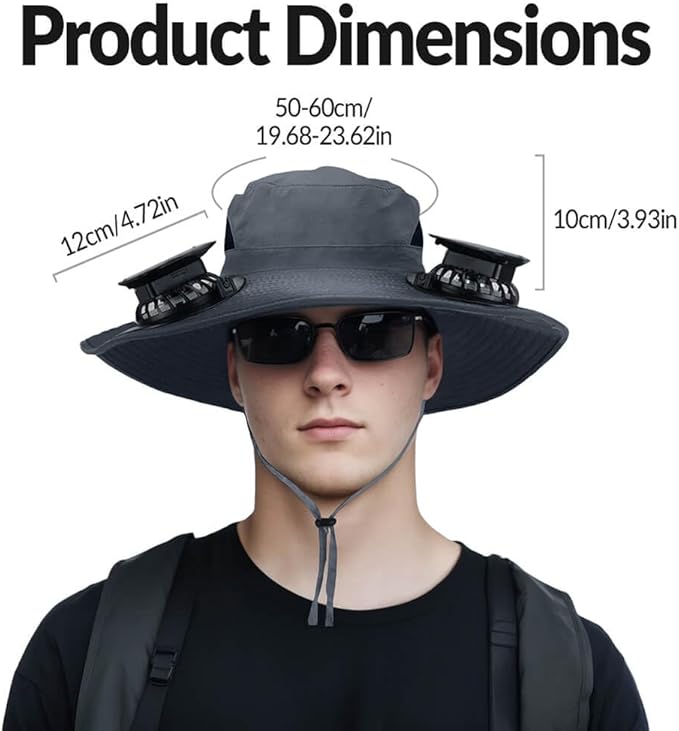 Solar Powered Fan Hat for Men Women Wide Brim Hat with 2 Fans UPF 50+ Outdoor Fishing Beach Sun Hat