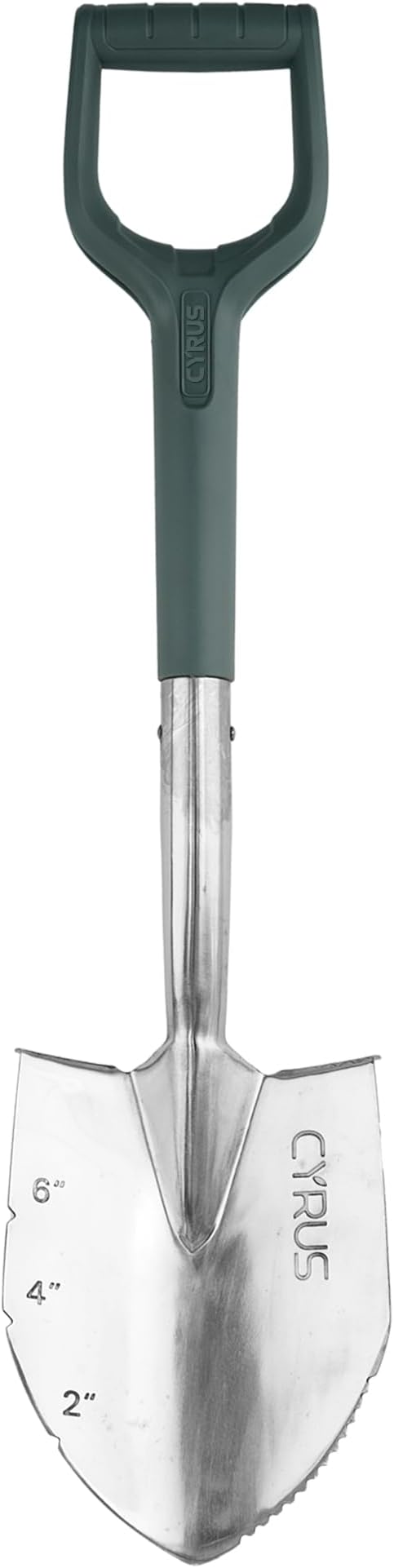 CYRUS Garden Shovel for Digging, 28 Inches in Total Length, Mini D-Shape Heavy Duty Shovel with Serrated Edges, Suitable for Garden, Lawn and Outdoor Camping