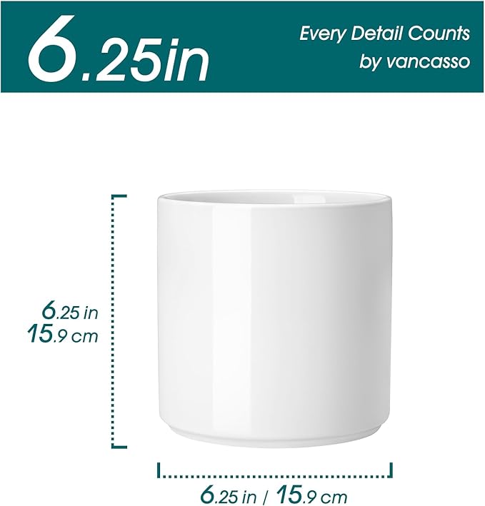 vancasso Ceramic Plant Pots, 6 Inch Planter Pot with Drainage Hole, Flower Pots for Indoor Outdoor Plants, White