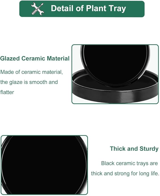 vensovo 7 Inch Black Ceramic Plant Saucer Pots Tray -4 Pcs Round Planter Saucers for Indoor & Outdoor Plants, Large Trays Perfect for 5 Inch 6Inch Flower Pot