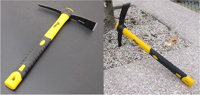 Forged Adze Pick, Weeding Mattock Hoe, Pick Axe 15-Inch, One Piece Intact Drop Forged, Plastic Coated Fiberglass Handle, 1.4LB