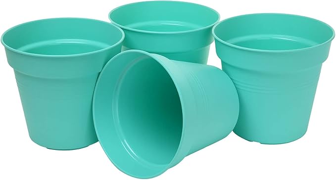 Mintra Home Garden Pots 4pk - Flowers, Herbs, Plants, Indoor, Outdoor, Colorful, Wholesale, Bulk (Teal, 15cm Diameter (5.9in))