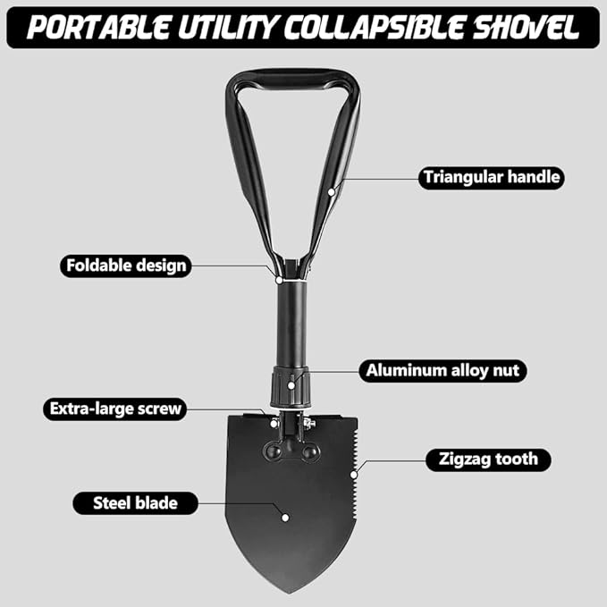Camping Shovel, 18.5'' Lightweight Digging Shovel Portable Ergonomic High Carbon Steel Folding Shovel for All Occasions Outdoor Camping Hiking Garden Emergency