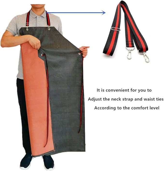 Thick Rubber Apron, 47.2 x 33.5 Inch Waterproof, Long Chemical Resistant, Adjustable for Dishwashing, Cleaning Fish, Gardening, Lab Work, Butcher and Dog Grooming, Grey