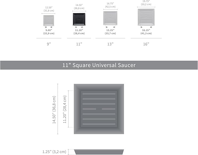 Crescent Garden Universal Square Plant Saucer, Durable Plant Tray for Square Planter, Heavy-Duty Plastic Drainage Dish, Premium Indoor/Outdoor Saucer - 11'' Inner x 14.5" Outer (Terracotta-Color)