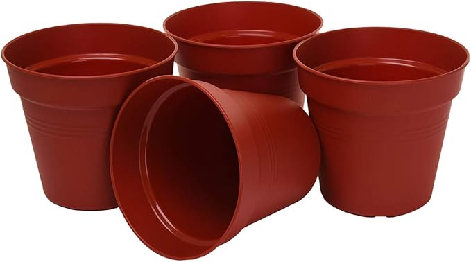 Mintra Home Garden Pots 4pk - Flowers, Herbs, Plants, Indoor, Outdoor, Colorful, Wholesale, Bulk (Burgundy, 13cm Diameter (5in))