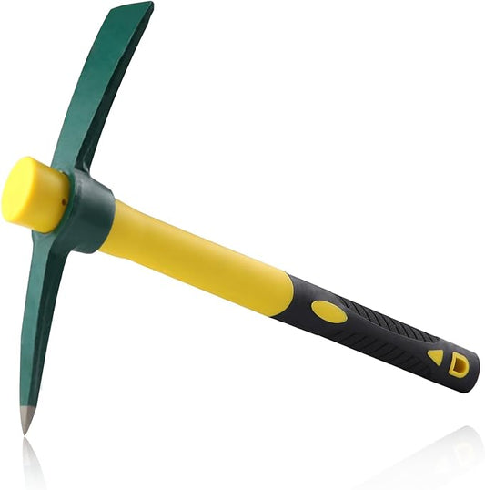 15 Inches Pick Mattock Hoe, Heavy Duty Forged Weeding Mattock Hoe with Fiberglass Handle, Garden Pick Axe, Forged Adze Pick for Digging Weeding Prospecting Camping Gardening Loosening Soil