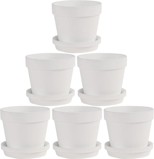 Fcacti 6 Pack 4.5 Inch White Terra Cotta Pots with Saucer, Clay Planters with Drainage Hole, Indoor/Outdoor Plants, Succulent, Cactus Flower Pots