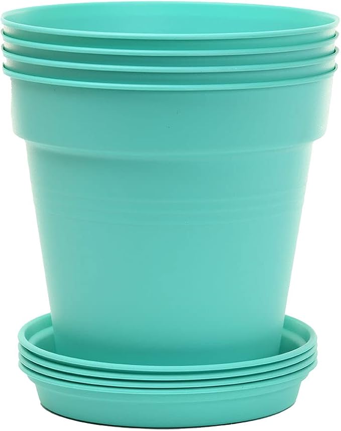 Mintra Home Garden Pots 4pk - Flowers, Herbs, Plants, Indoor, Outdoor, Colorful, Wholesale, Bulk (Teal, 19cm Diameter (7.5in))