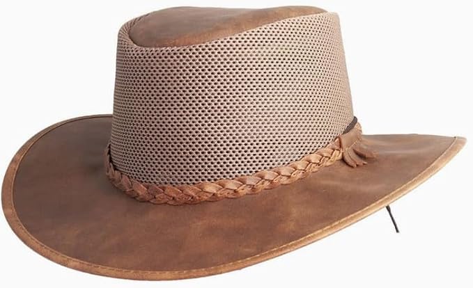 American Hat Makers Breeze Leather & Mesh Sun Hat | Wide Brim, UPF50, Breathable & Adjustable | Perfect for Outdoors