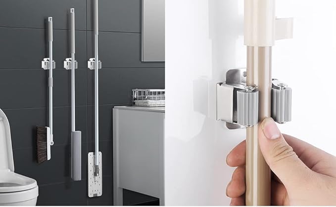 6PCS Broom and Mop Holder, Heavy Duty Garden Tool Organizer Rack Rake and Shovel Handle, Stainless Steel Mop Hanger. Screws for Wall Mounted. Matte Black