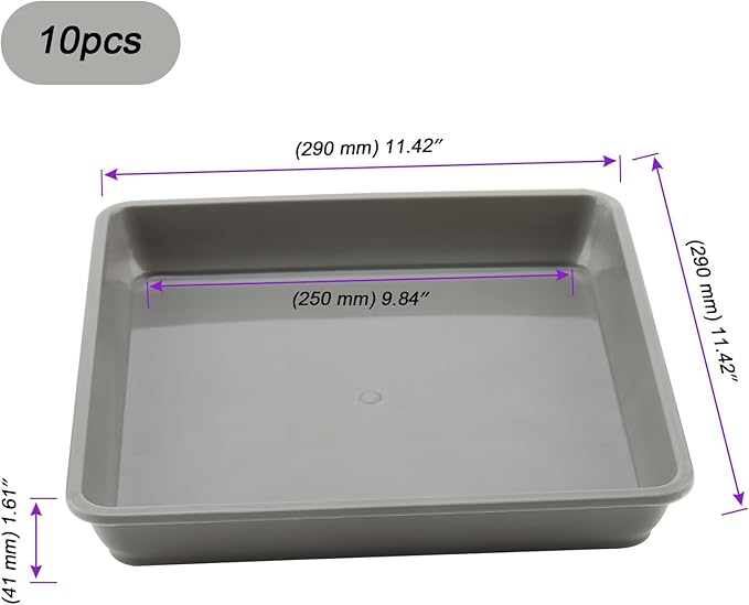 JOIKIT 10 PCS 11.4 x 11.4 Inch Square Plant Saucer, Plastic Plant Saucer Drip Tray, Square Flower Pot Tray for Indoors and Outdoor Plant Pots, 1.6 Inch Deep, Gray