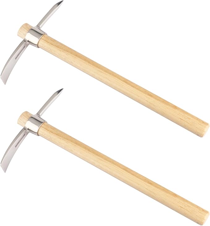 2 PCS 16 Inch Mattock Pick Axe, Stainless Steel Pick Mattock Hoe, Garden Pick, Pick Mattock for Weeding, Loosening Soil, Planting Vegetables, Digging Holes, Chopping Roots and Much More