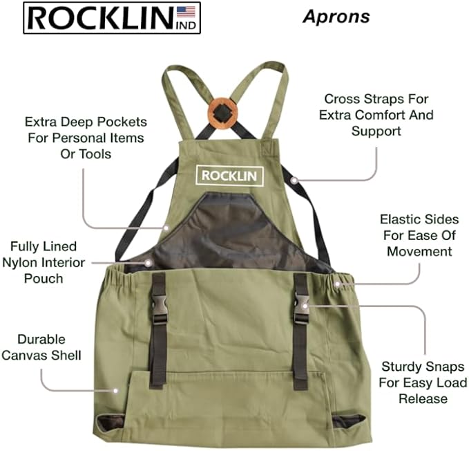 Rocklin Green Garden Apron – Heavy Duty Canvas Garden Apron For Women & Men | Waterproof Lining With Deep Harvest Pouch | Adjustable Straps For Comfortable Fit