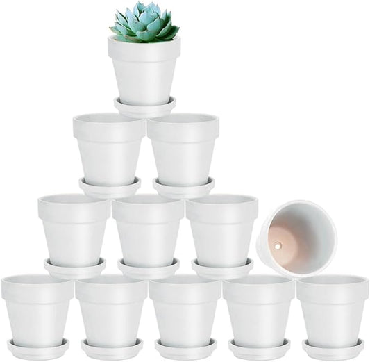 vensovo 3 inch White Terracotta Clay Pots for Plants with Saucer - 12 Pack Small Terra Cotta Planter Great for Garden Windowsill Indoor & Outdoor Wedding Favors Gifts