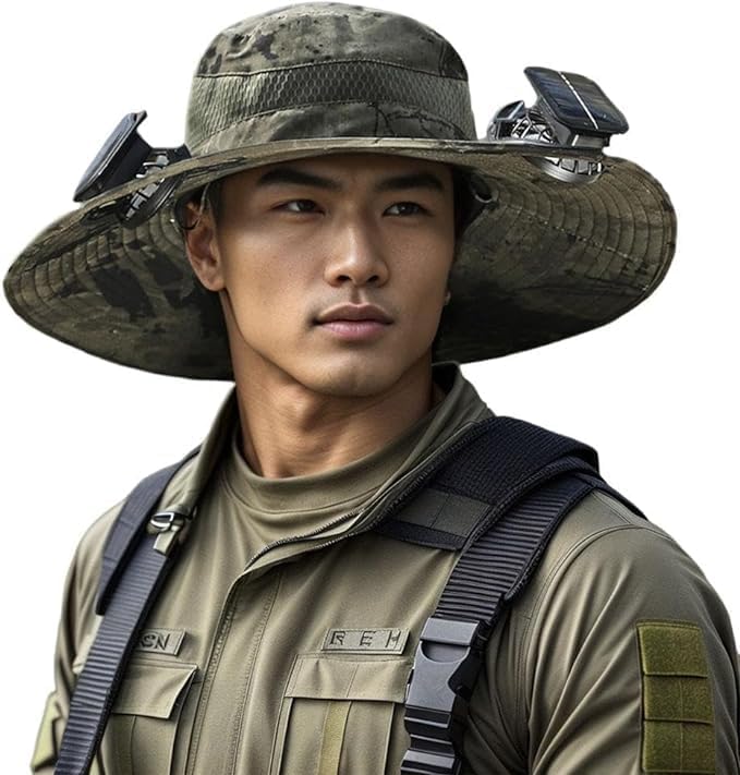 Solar Fan Hat Wide Brim Solar Fan Outdoor Fishing Hat Solar Powered Fan Sun Hat with 2 Removable Fans for Hiking Gardening