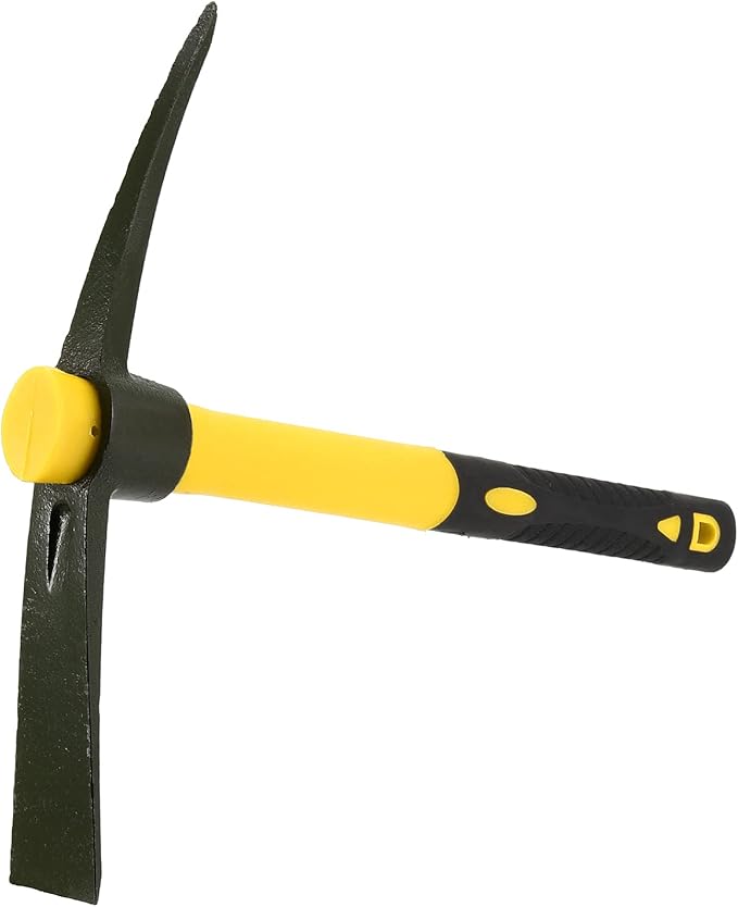 2 PCS 15 Inch Pick Mattock Hoe, Weeding Mattock Hoe with Yellow Fiberglass Handle, Garden Mattock Pick Axe for Loosening Soil, Cultivating and Prospecting, Forged Steel Head