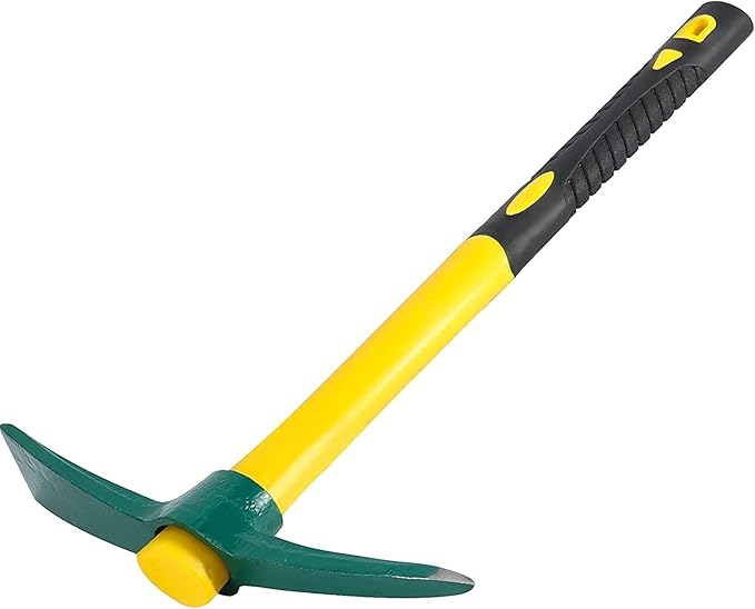JEUIHAU 15 Inches Pick Mattock Hoe, Forged Adze Hoe with Plastic Coated Fiberglass Handle, 1.5 Lb Weeding Mattock Hoe for Gardening, Loosening Soil, Camping, Planting