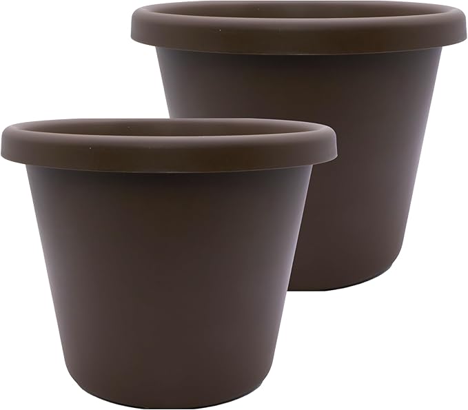 The HC Companies Classic Round Plastic Plant Pot w/Rolled Rim - Lightweight & UV Resistant Flower Pot for Herbs & More - Outdoor & Indoor Plant Pots w/Drainage (24 inch Chocolate, Pack of 2)