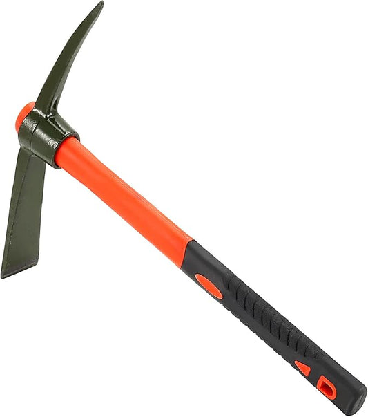 15 Inch Pick Mattock Hoe, 1.5Lbs Forged Adze Pick with Fiberglass Handle, Weeding Mattock Hoe Garden Pickaxe for Loosening, and Cultivating Vegetable Gardens or Flower Beds