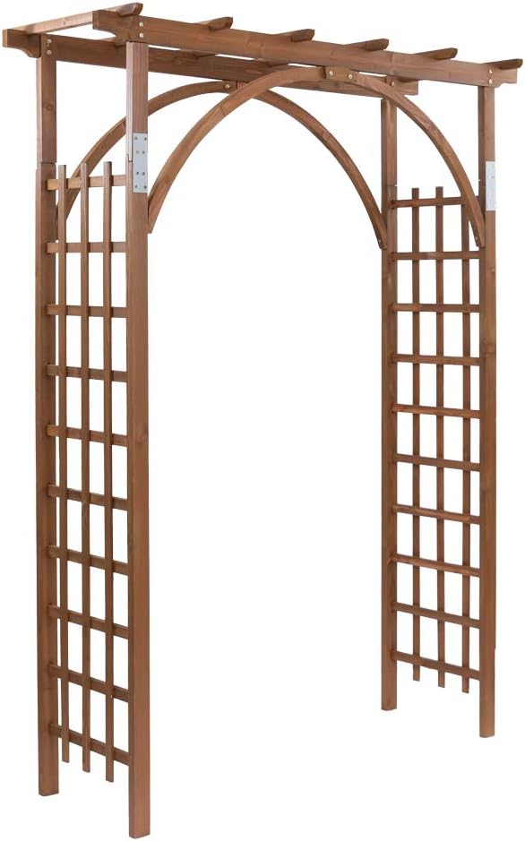 VINGLI 85in Wooden Arbor Garden Arch, Wedding Arch for Ceremony, Wood Trellis for Plant Climbing, Christmas Decor Pergola for Garden Backyard, Lawn (Brown)