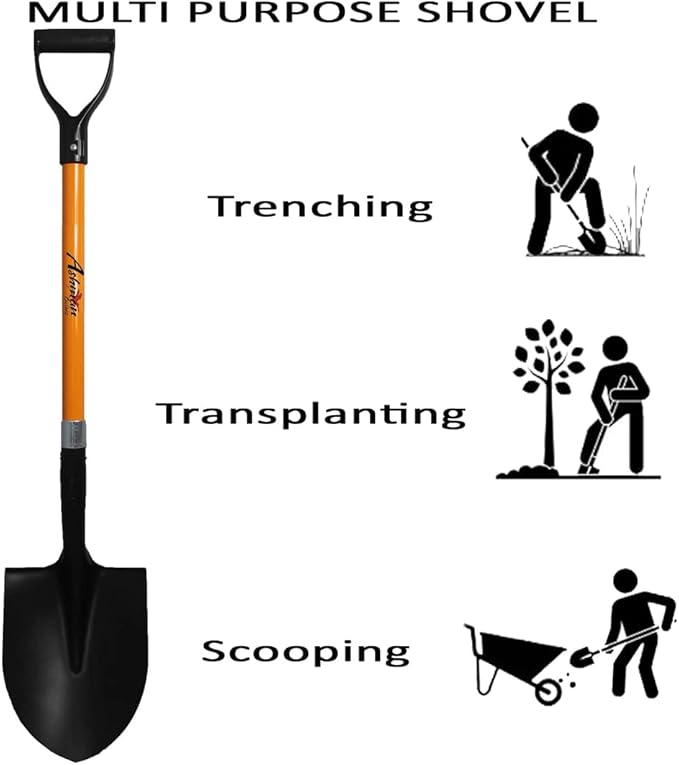 Ashman Heavy-Duty Digging Shovel (1 Pack) 41-Inch with Trenching Blade and Comfortable Handle - Ideal for Garden, Landscaping, Construction, and Masonry - Perfect for Digging Soil, Dirt, and Gravel.