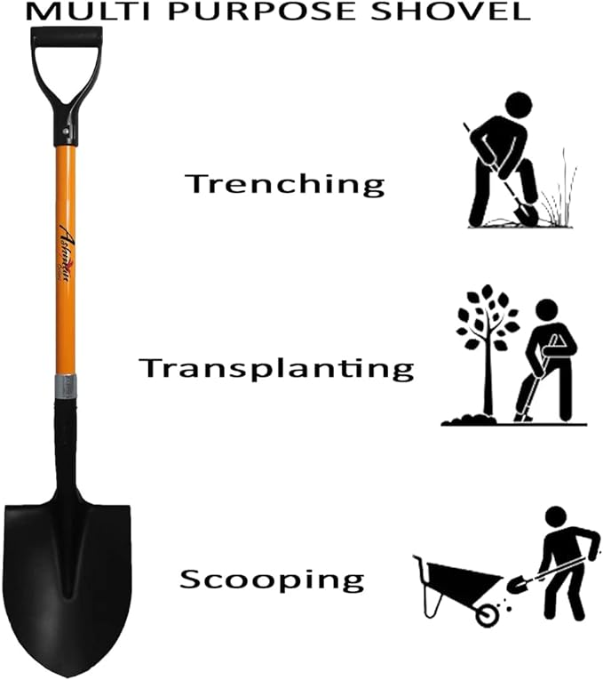 Ashman Heavy-Duty Digging Shovel (6 Pack) 41-Inch with Trenching Blade and Comfortable Handle - Ideal for Garden, Landscaping, Construction, and Masonry - Perfect for Digging Soil, Dirt, and Gravel.
