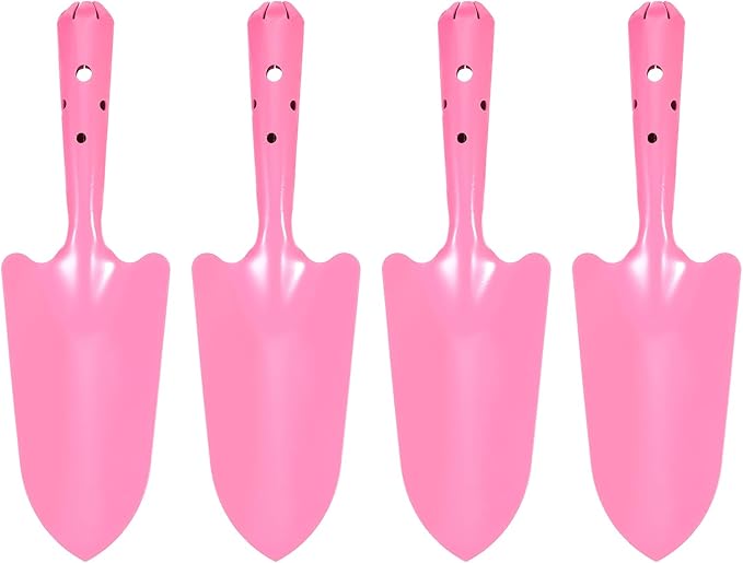 HARFINGTON 4pcs Mini Colorful Metal Hand Shovel 11" x 3" Digging Trowel Set Transplanting Garden Tools for Flower Soil Digging Planting Weeding Transplanting Garden, Pink