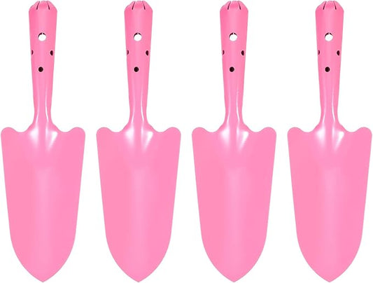HARFINGTON 4pcs Mini Colorful Metal Hand Shovel 11" x 3" Digging Trowel Set Transplanting Garden Tools for Flower Soil Digging Planting Weeding Transplanting Garden, Pink
